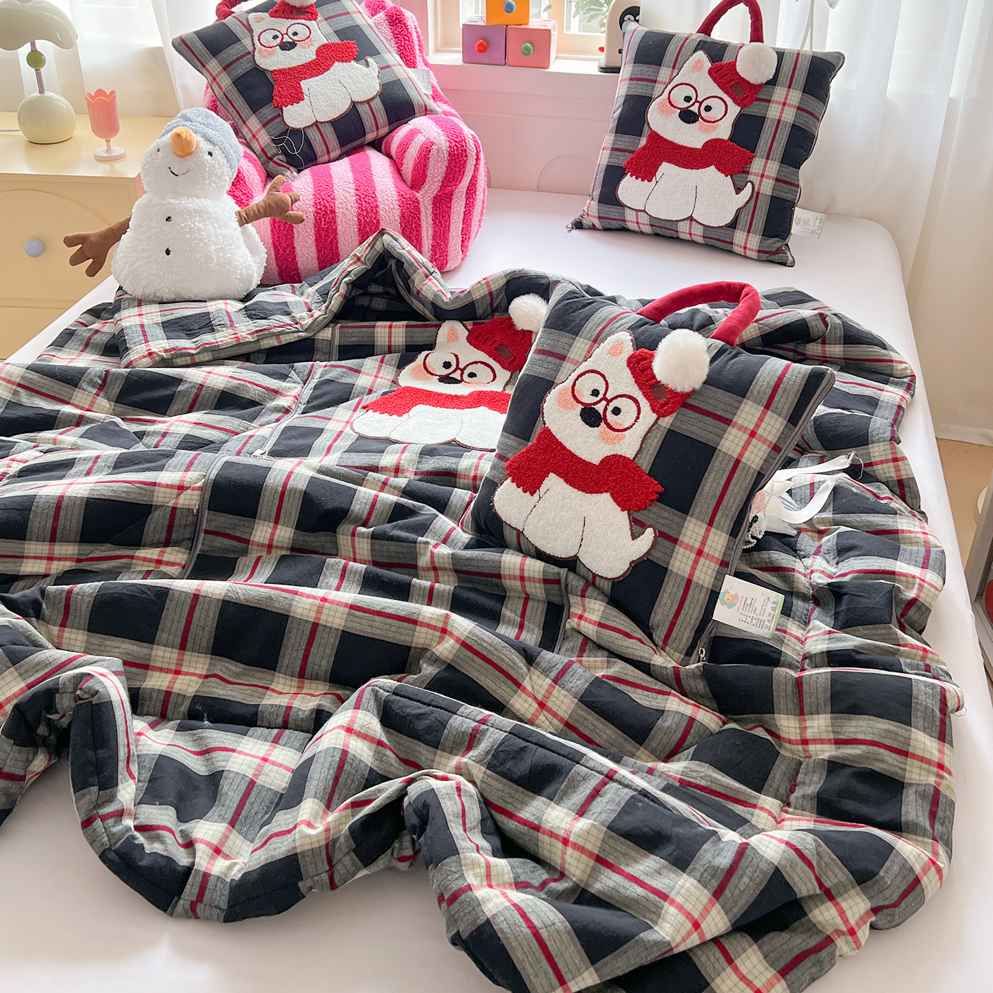 全棉 西高地抱枕被子两用2026新款车用午睡枕头被二合一折叠靠枕