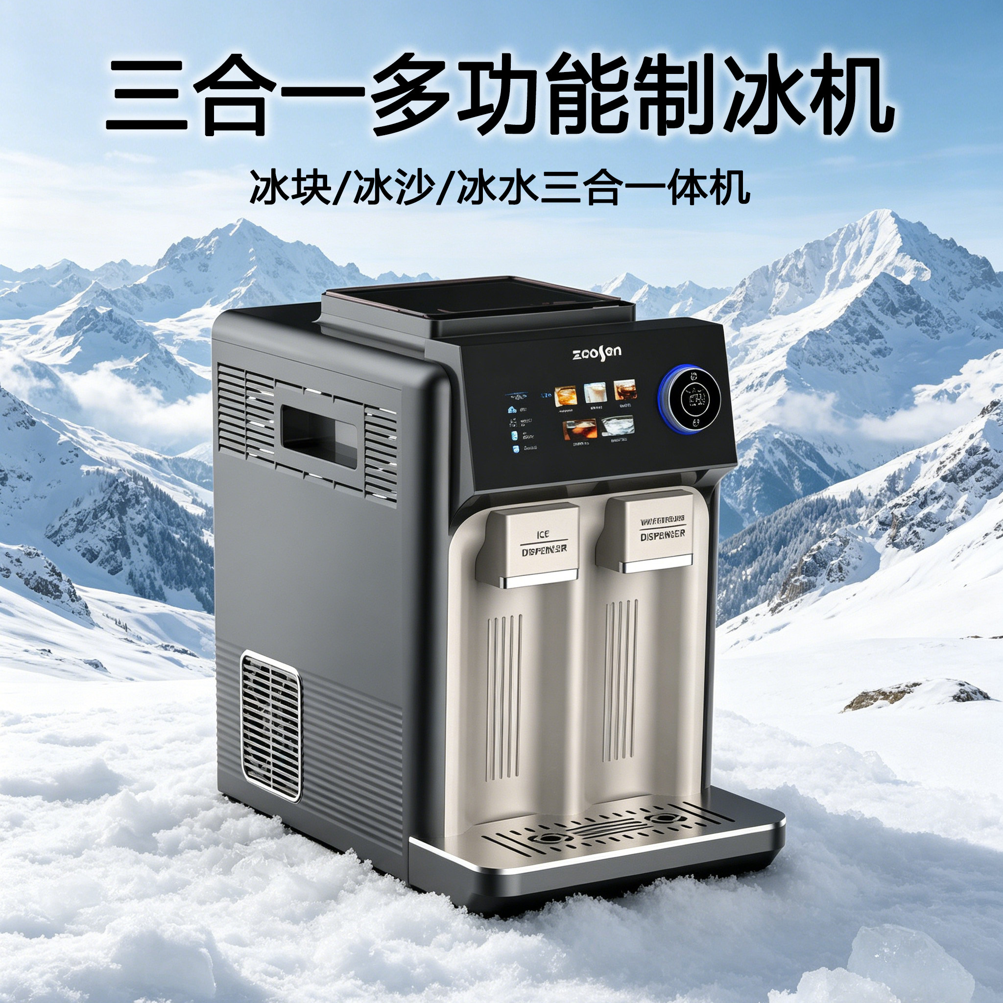 制冰碎冰冷水三合一多功能制冰机奶茶店酒吧商用全自动果茶冰沙机