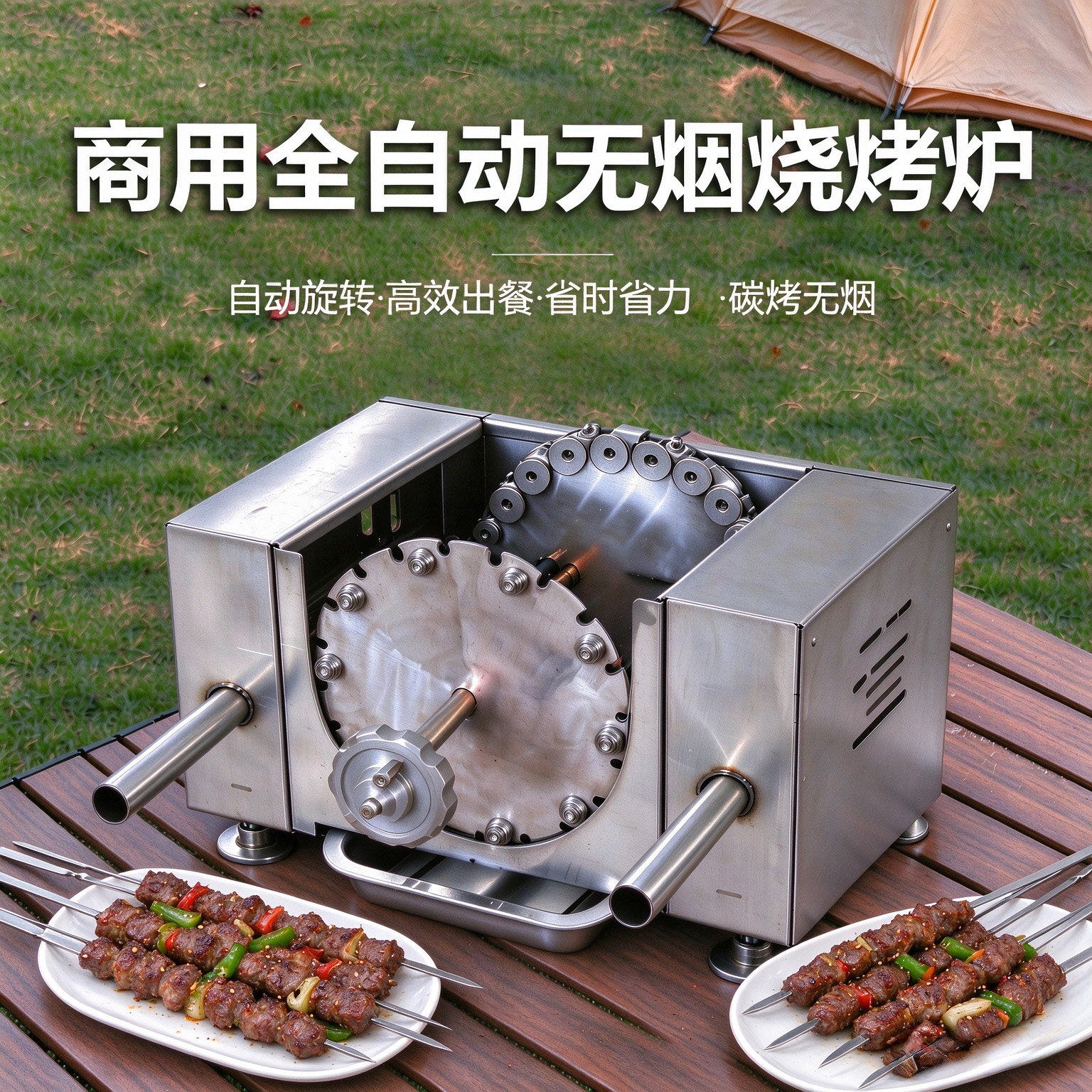 全自动旋转无烟烤串炉商用木炭20串烧烤机烤羊肉串烤虾鱼户外摆摊