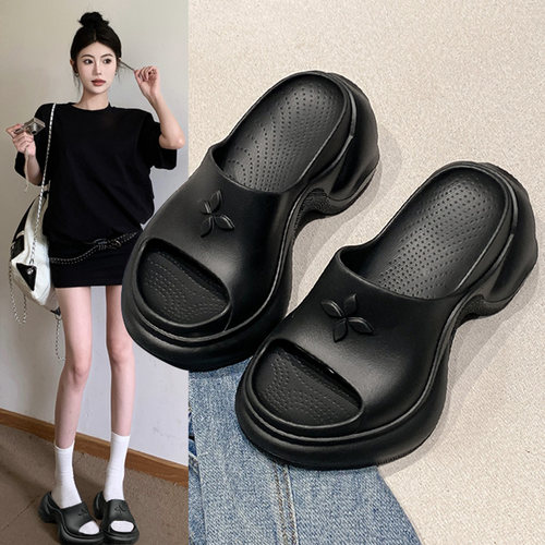 优兰意厚底增高轻便花瓣一字拖鞋