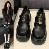 女2025春季 新款 英伦风松糕厚底小皮鞋 乐福鞋 休闲复古一脚蹬单鞋 子
