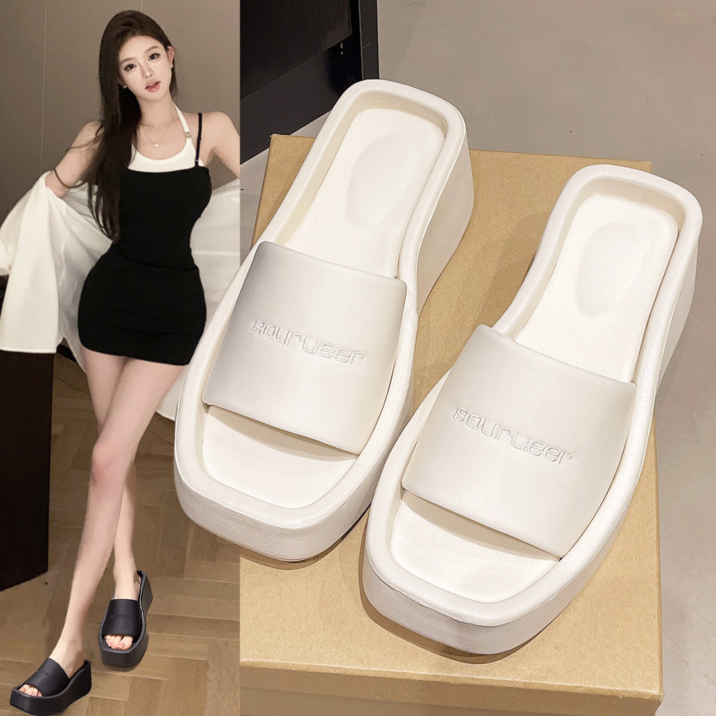厚底增高一字拖女2026夏季新款坡跟外穿小个子时尚百搭露趾凉拖鞋