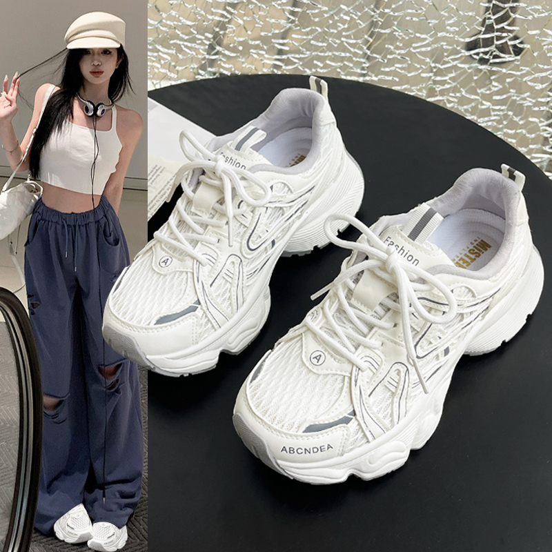 厚底老爹鞋女2025新款秋季透气网面休闲运动鞋百搭增高跑步鞋女夏