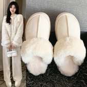 毛毛半拖鞋 厚底保暖包头无后跟雪地靴 加绒棉鞋 女外穿2025新款 冬季