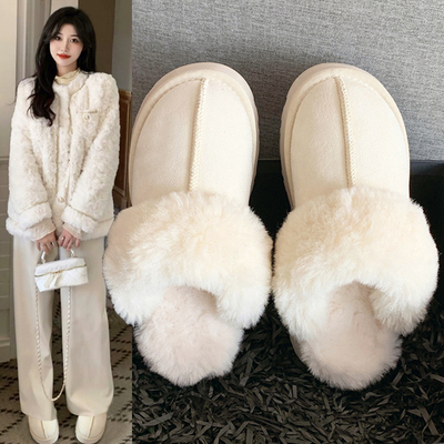 优兰意加厚保暖雪地棉包头半拖鞋