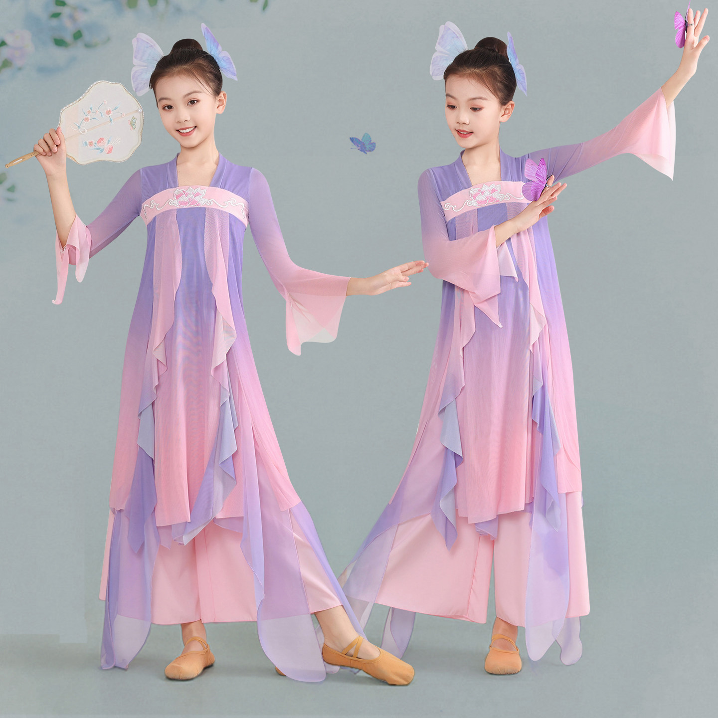 蝶舞花间儿童飘逸古典舞演出服装图片