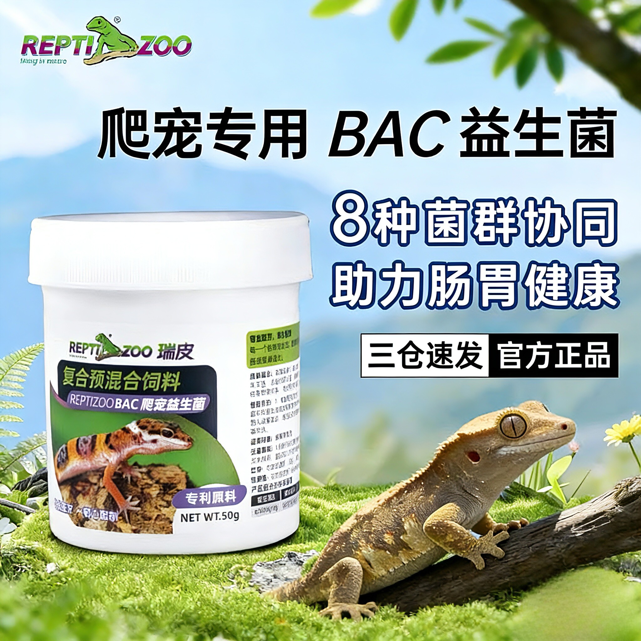 Reptizoo新款专利爬宠益生菌爬宠Bac调理肠胃鬃狮守宫陆龟拒食