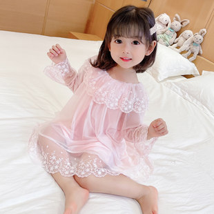 女の赤ちゃんプリンセスドレスパジャマレース夏の女の子宮殿ネグリジェ子供ガーゼスカート半袖ホーム服薄部
