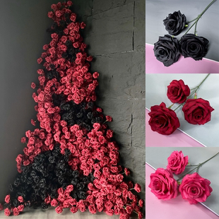 红黑色玫瑰花瀑布花墙网红打卡拍照酒吧装饰商场仿真花海布置花艺