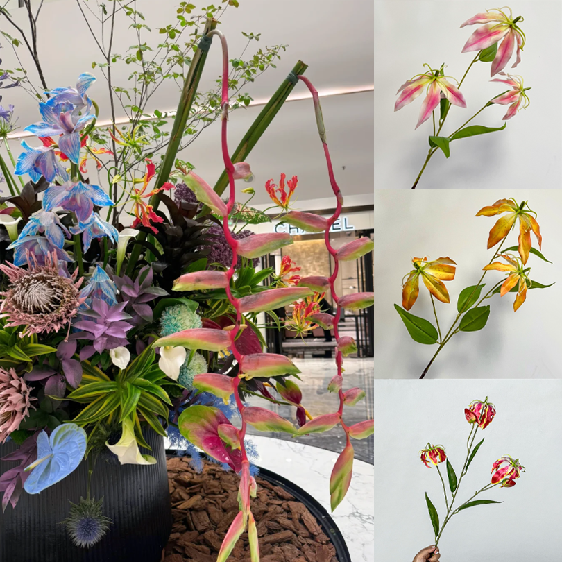 仿真嘉兰火焰百合室内盆景绿植装饰婚庆造景人造花仿真花