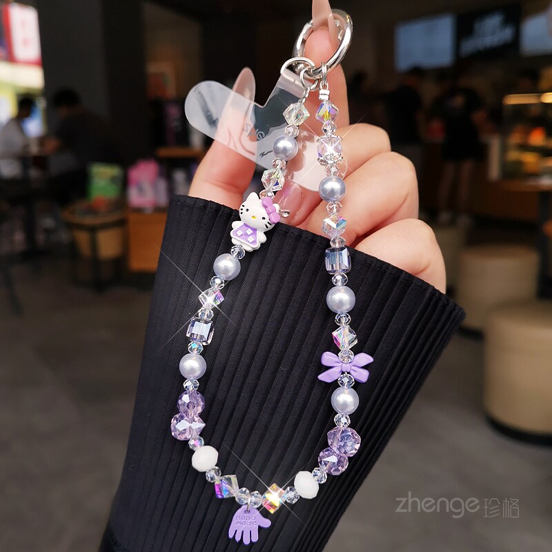 卡通小清新串珠手机链可爱猫咪吊坠饰品挂件ins女挂包包钥匙户外旅游出行逛街防丢手提链条腕带挂绳短款新品