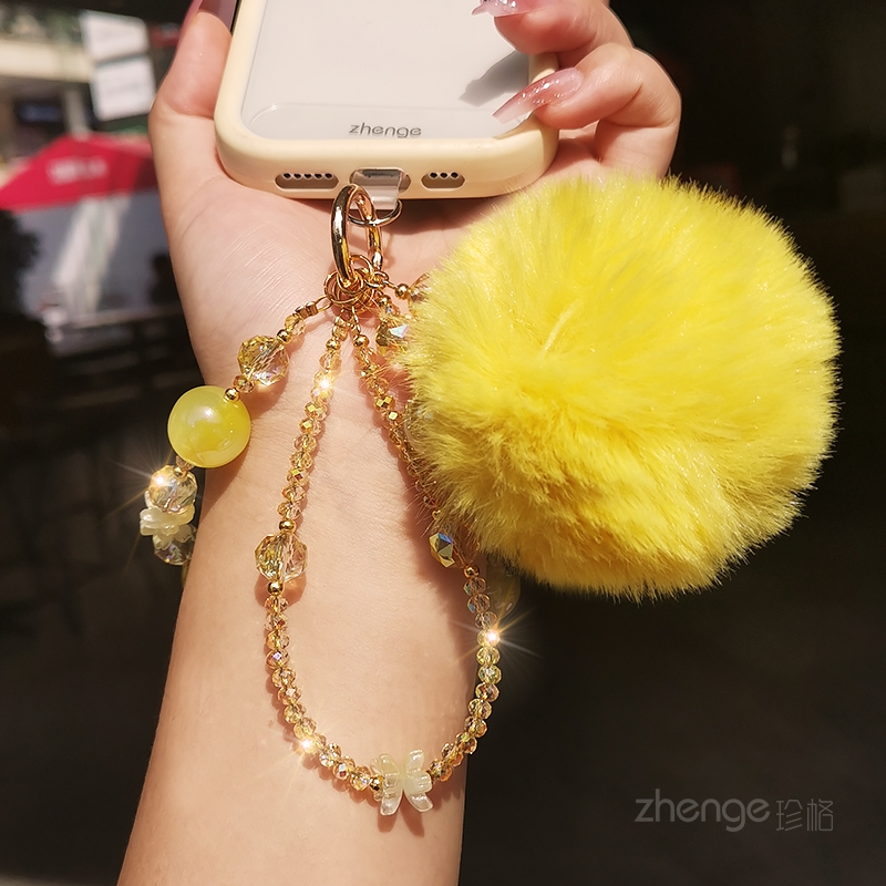 虹客手机链挂件女小众高颜值水晶串珠花饰手腕绳短款户外旅游行逛街拍照防丢手提链带子电话套壳手机挂绳通用