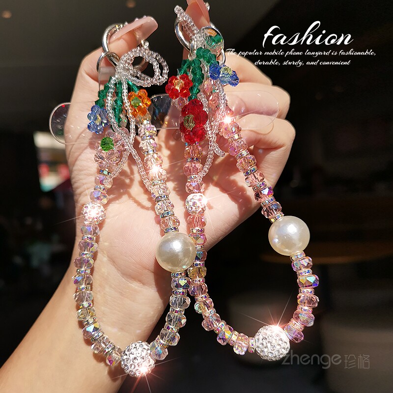 轻奢水晶小花手机链防丢摔便携图片