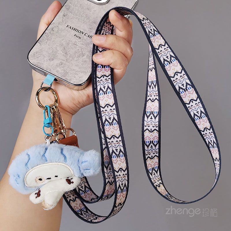 虹客手机挂绳女斜挎可调节宽版织带不勒挂脖长款户外登山旅游逛街包套壳相机小蜜蜂肩背带秋冬季毛绒挂件新品