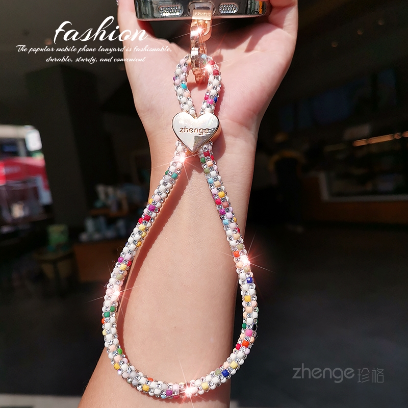 虹客手机挂绳手腕式闪钻爱心花扣手链短款精致高级感旅游行逛街防丢摔手提链带子电话套壳手机链女士时尚新品