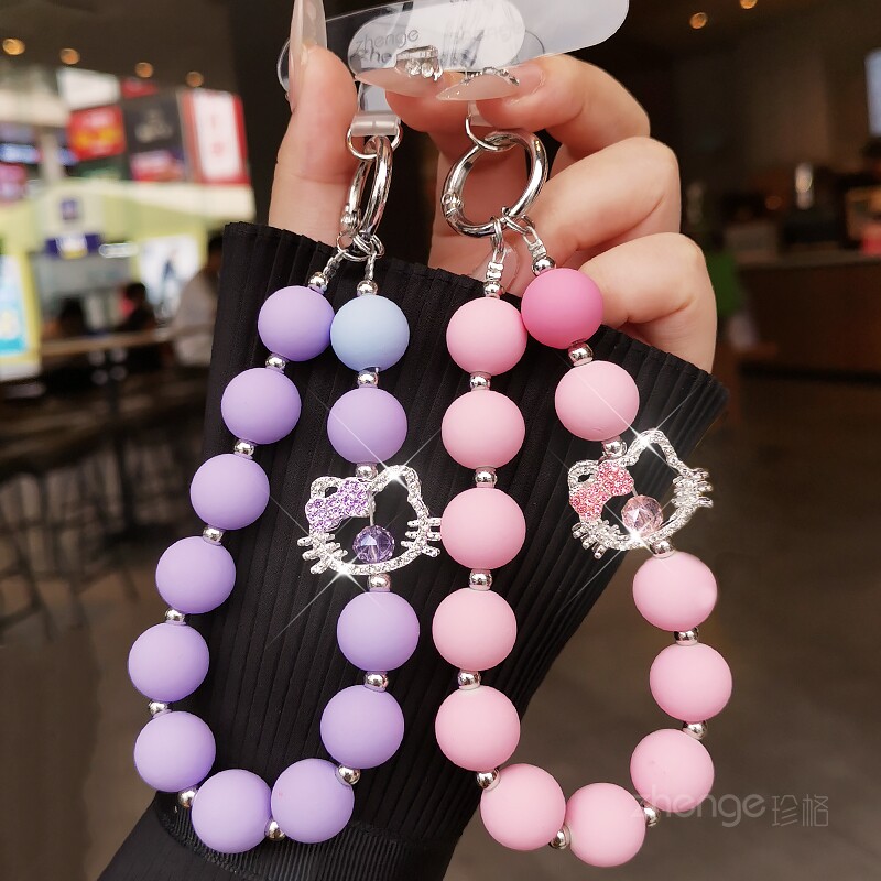 可爱猫串珠手机链卡通吊坠饰品挂件ins女手腕绳短款挂包包钥匙结实耐用户外旅游行防丢手提链条腕带挂绳新品