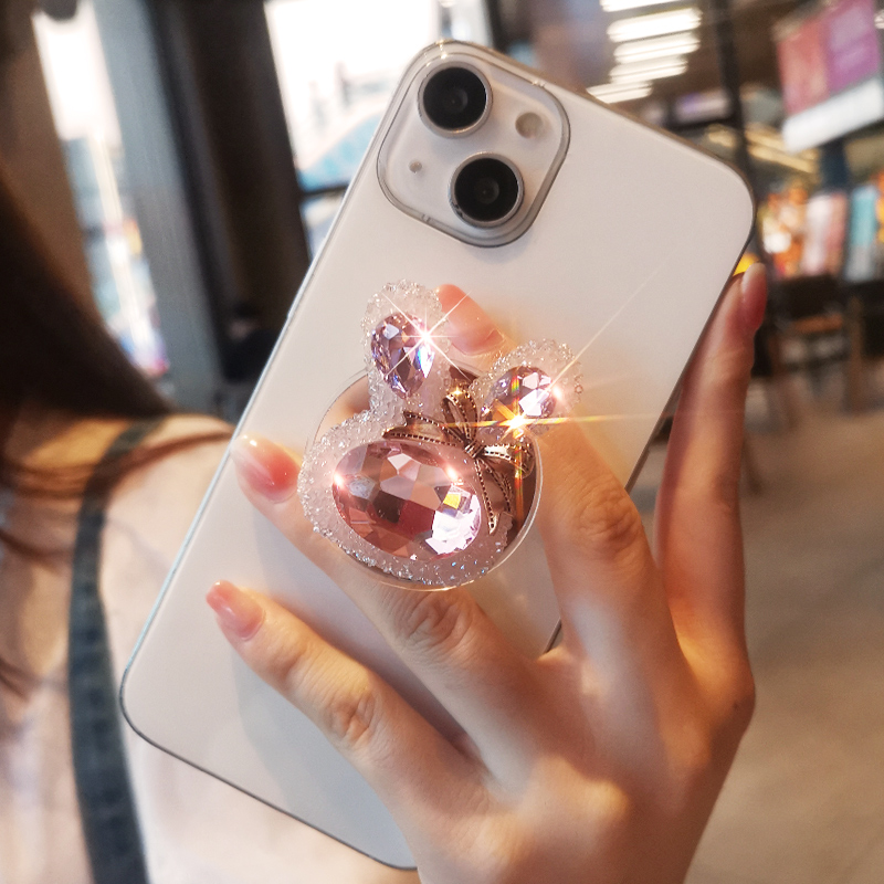 手机伸缩支架女款指环扣水晶兔头