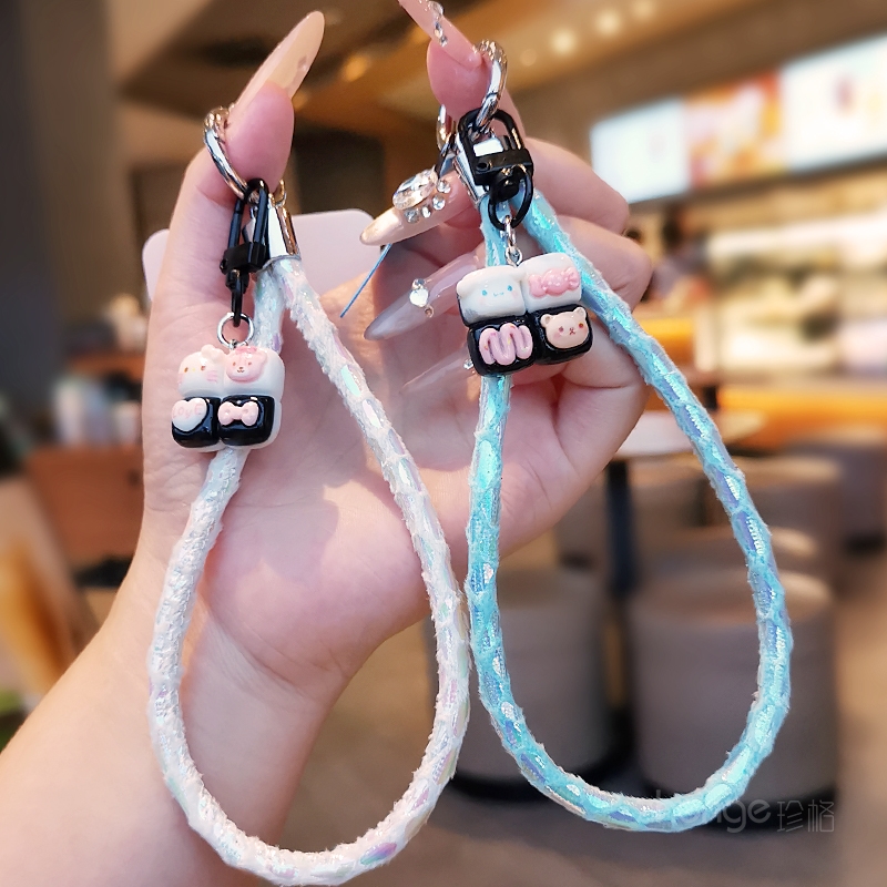 虹客手机挂绳时尚女士高颜值闪绒手腕短款户外登山旅游行逛街拍照防丢摔手提链带子电话套壳卡通挂件吊绳通用