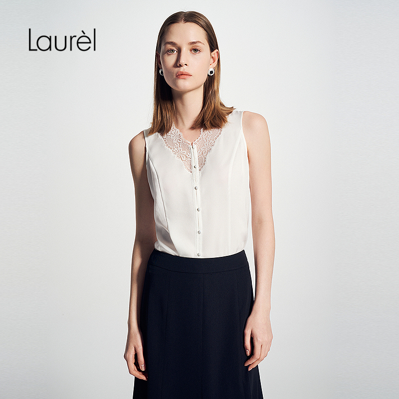【醋纤】Laurel劳芮25春新淡人醋酸蕾丝V领凉感背心LWD361B01500