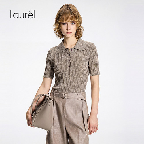 【亚麻】Laurel劳芮26夏新款修身Polo领短袖针织衫LWD372M03200
