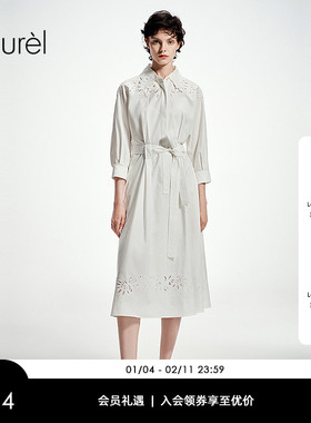 Laurel劳芮波嬉英式刺绣棉感收腰衬衫裙LWL361Y06000