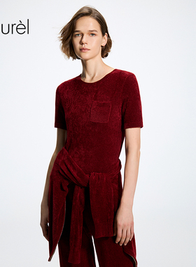 【仿丝绒纱】Laurel劳芮26春新款简约圆领短袖针织衫LWL371M01800