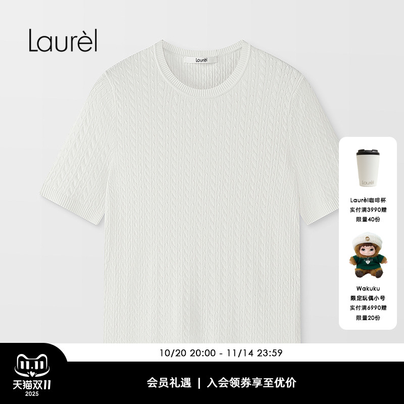 【粘纤】Laurel劳芮25秋新款圆领绞花短袖针织衫LWD366M07400