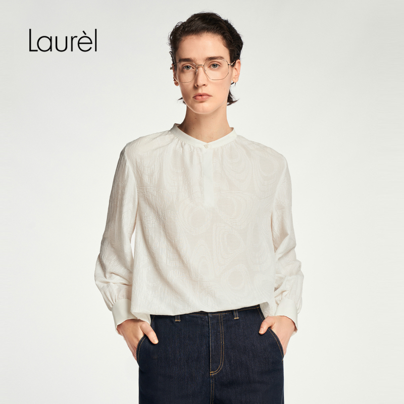 【粘纤】Laurel劳芮新款淡人立体提花白色无领衬衫女LWL353C01000