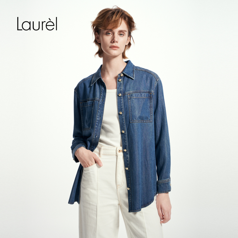 【莱赛尔】 Laurel劳芮25春新宽松航海牛仔蓝衬衫女LWD361C01400