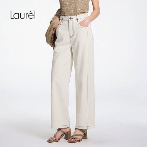 【长绒棉】Laurel劳芮高腰阔腿复古牛仔裤LWD365K10000