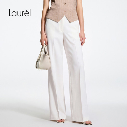 Laurel劳芮26夏新款高腰中缝压褶阔腿直筒裤LWD371K03300
