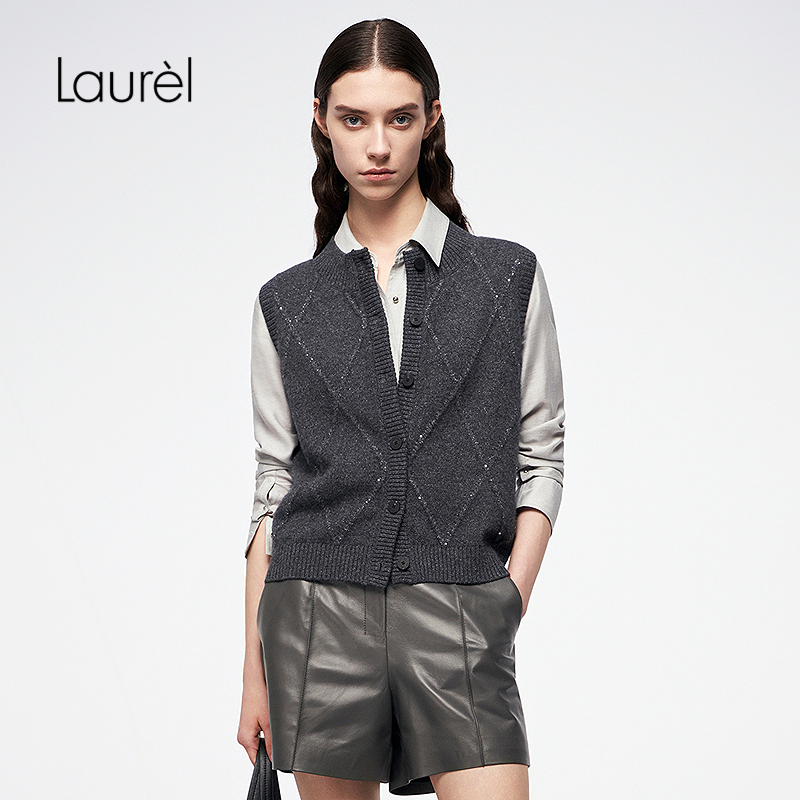 【金银丝羊绒料】Laurel劳芮菱格纹针织马甲LWL364M03500