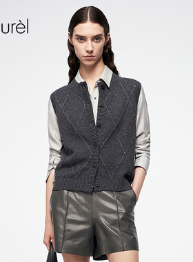 【金银丝羊绒料】Laurel劳芮菱格纹针织马甲LWL364M03500