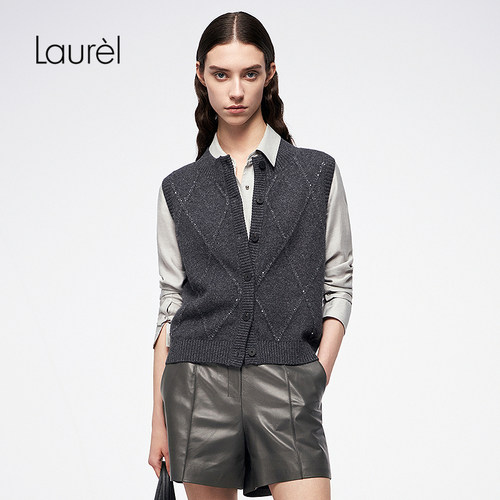 【金银丝羊绒料】Laurel劳芮菱格纹针织马甲LWL364M03500