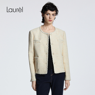 小香风粗花呢外套女LWD365W01800 Laurel劳芮25春秋新款 长绒棉