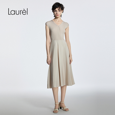 【粘纤】Laurel劳芮25春秋新款针织真丝拼接连衣裙女LWD341Y09200