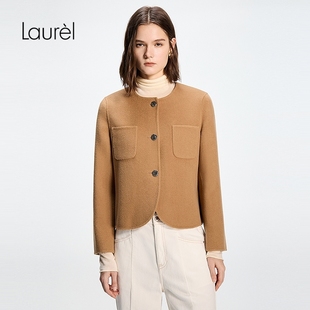 驼色无领短款 Laurel劳芮秋新款 大衣LWD343D02700 绵羊毛