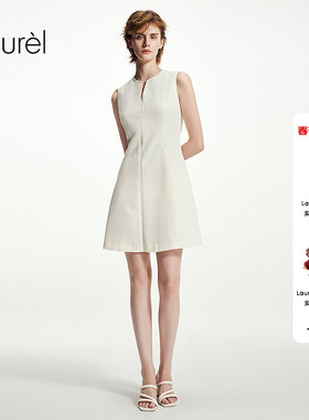 Laurel劳芮春夏新款小V领无袖收腰淡人极简连衣裙LWD351Y01100