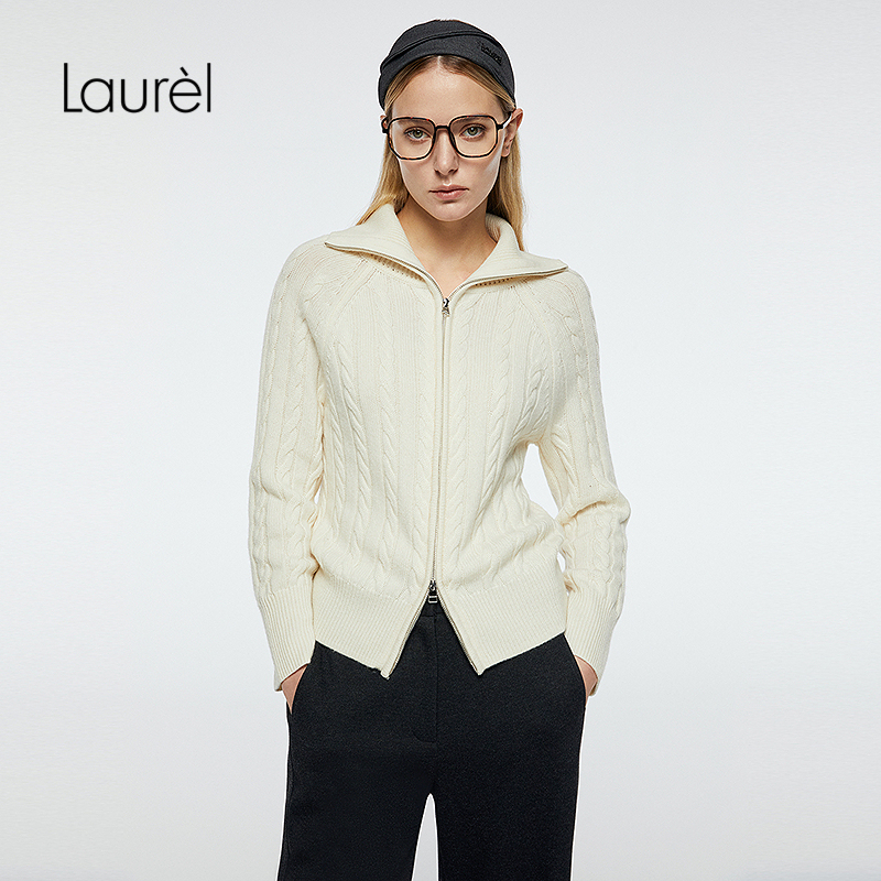 【绵羊毛】Laurel劳芮25秋新款高智感翻领扭花毛衫女LWD363M01600