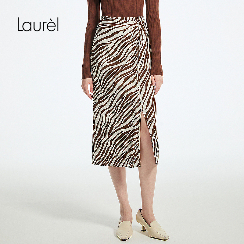 【桑蚕丝】Laurel劳芮25秋新款斑马纹围裹式半裙LWD365Q01100