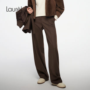 LWL364K019 Laurel劳芮琥珀棕微阔腿直身西裤 朱珠同款 牦牛绒