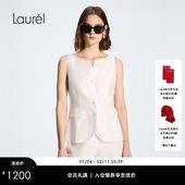 马甲LWD371B00700 V领微收腰西装 醋酸亚麻 Laurel劳芮26春新款