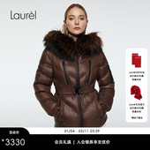 Laurel劳芮新款 白鹅绒 保暖毛领连帽羽绒服LWD364L02900