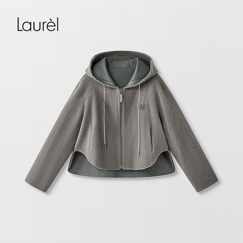 【羊毛革】Laurel劳芮25秋新款拉贡皮毛一体连帽外套LWL353R01400