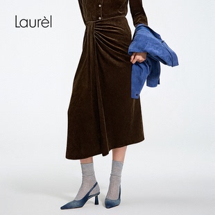 捏褶裹身半裙LWL371Q03200 Laurel劳芮26春新款 三醋酸丝绒质感