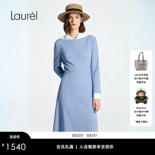 优雅小立领撞色连衣裙LWD366Y08900 Laurel劳芮新款 绵羊毛