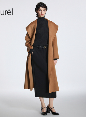 【绵羊毛】Laurel劳芮新款大翻领系带长款大衣LWD354D04600