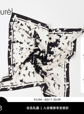 【桑蚕丝】Laurel劳芮新款黑白印花桑蚕丝方巾LWL353P00100