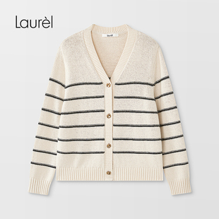 学院条纹开衫 Laurel劳芮新款 柔纱 LWL363M01900 IGEA意式