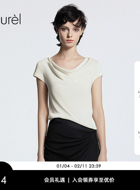 【三醋酯纤维】Laurel劳芮新款法式荡领短袖上衣LWD362Z01700